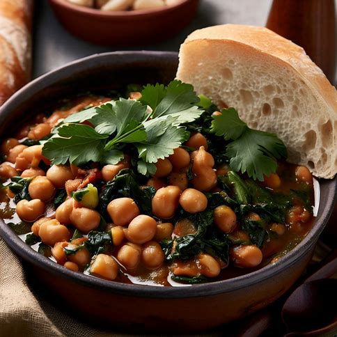 Spanish Chickpea Spinach Stew in a bowl