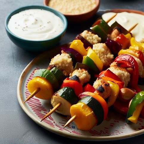 🍢🌱 Grilled Vegetable Skewers with Couscous: A Veggie Delight 🌱🍢