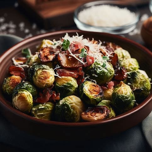 🥓🌱 Roasted Brussels Sprouts with Bacon & Parmesan: A Flavorful Side Dish 🌱🥓