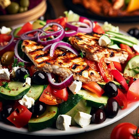 🥗🍅 Greek Salad with Grilled Chicken: A Mediterranean Marvel 🍗🥒