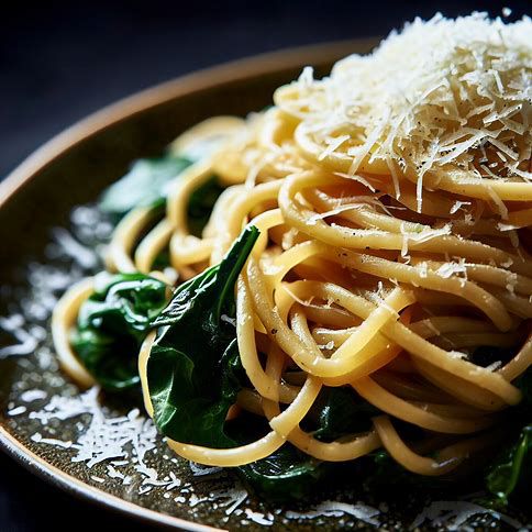 Spaghetti and Spinach with Parmesan Cheese
